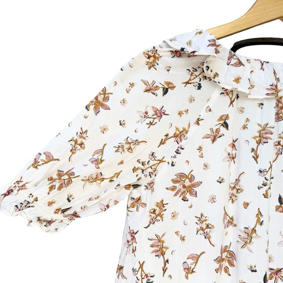 Madewell Ruffle Button-Front Trapeze Dress in Floral Reef with Puff Sleeve Ditsy - Picture 15 of 16